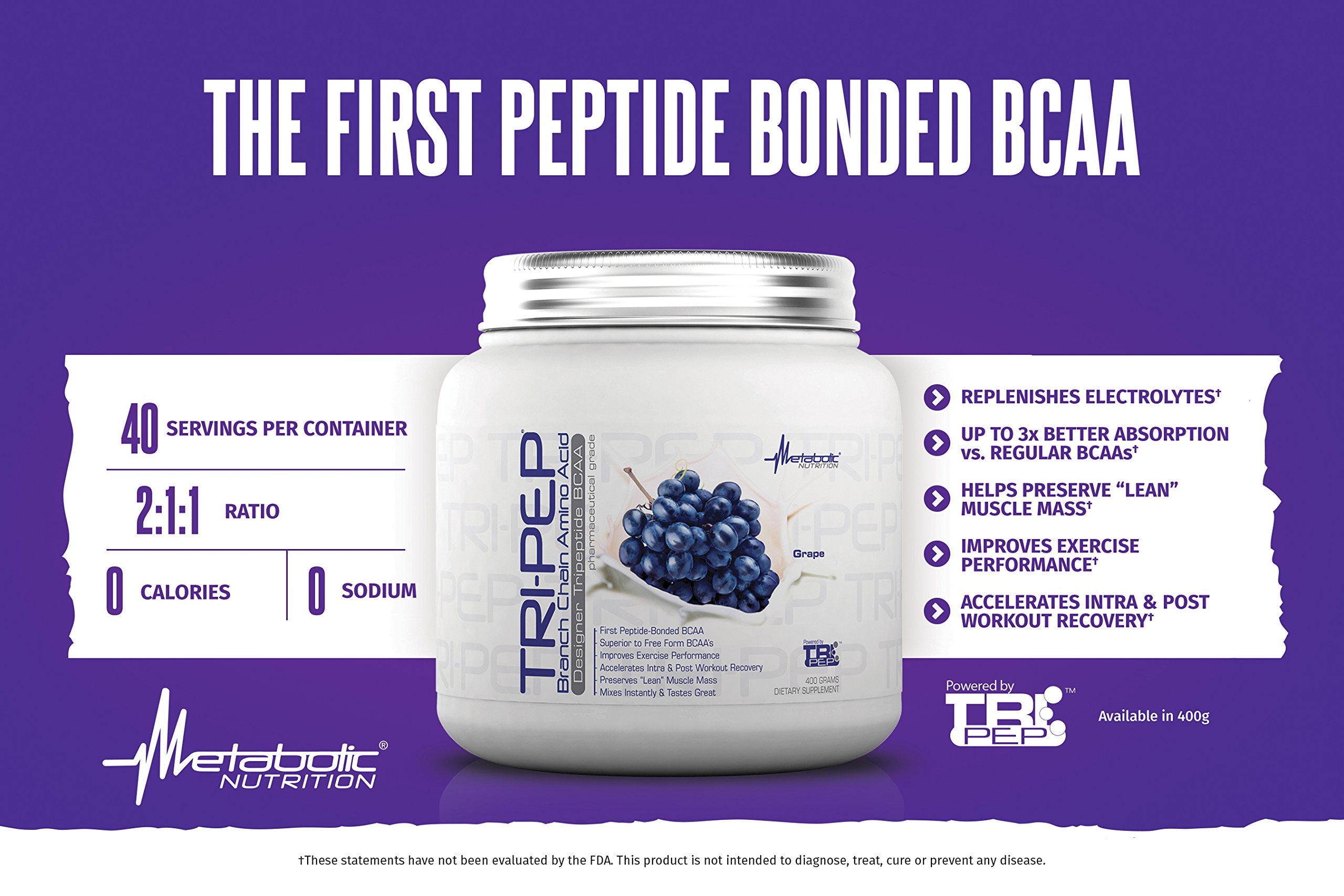 Poudre TRIPEP pomme verte par Metabolic Nutrition pour une boisson post-entraînement.