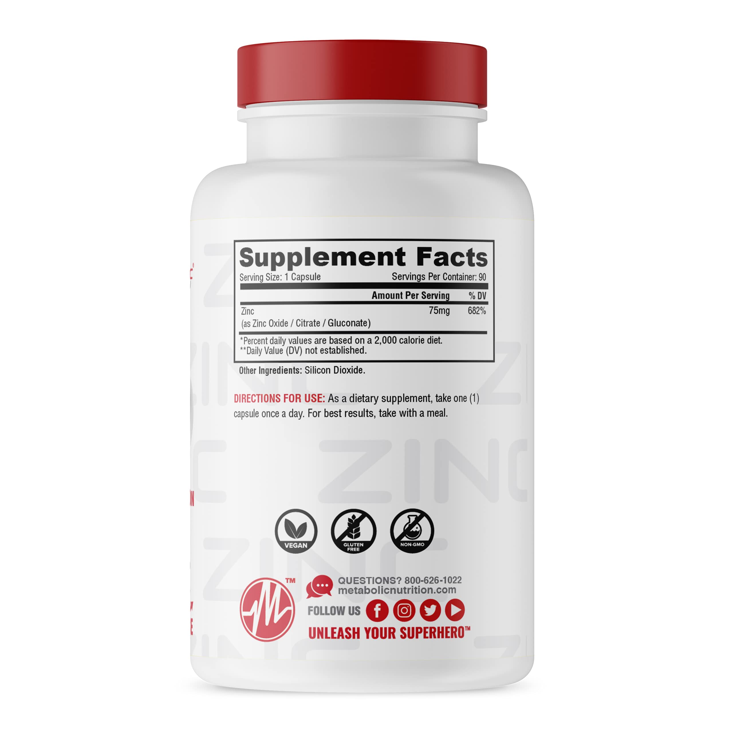Metabolic Nutrition Zinc, capsules, soutien potentiel à l'énergie et à la production hormonale