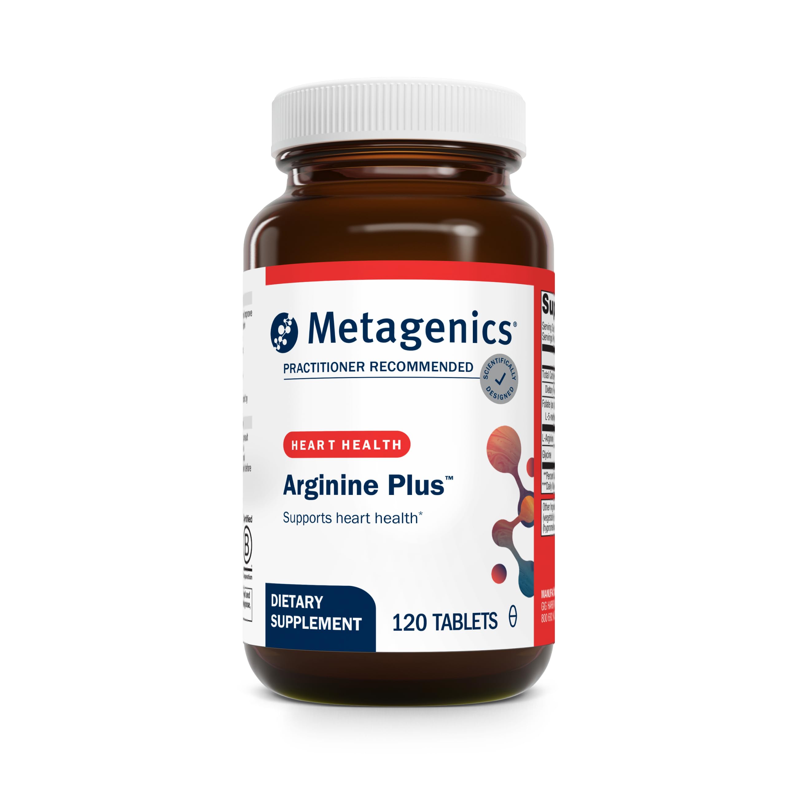 Metagenics Arginine Plus, bouteille d'arginine, soutien potentiel à la circulation.
