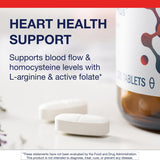 Metagenics Arginine Plus, liste d'ingrédients en plan rapproché, souligne L-5-MTHF et L-arginine.