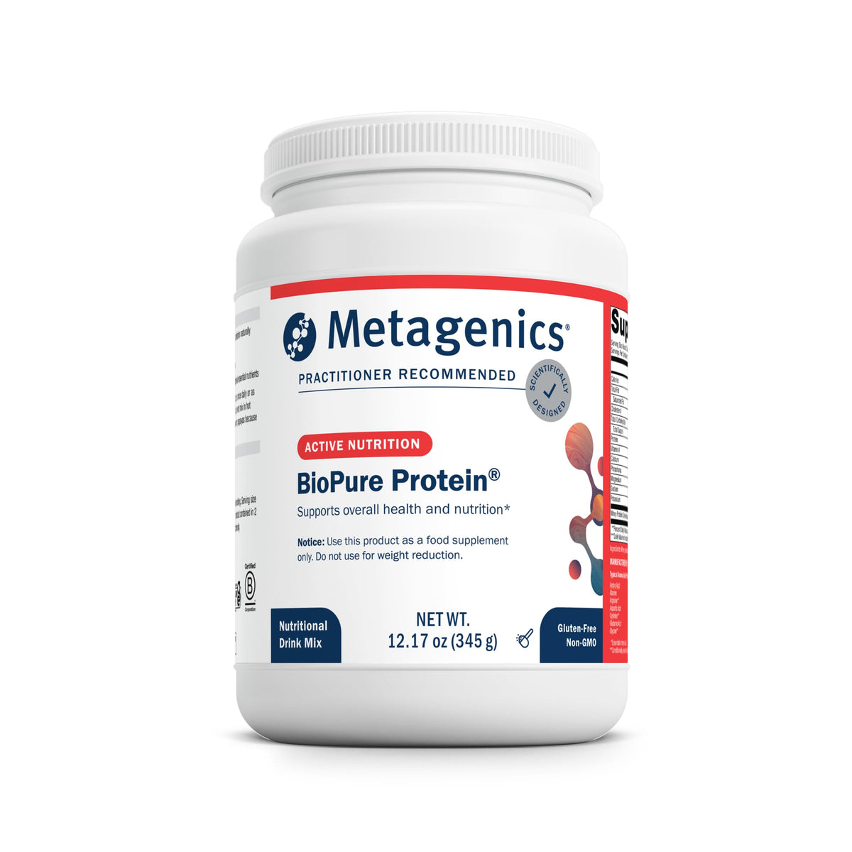 Metagenics BioPure Protein – poudre en bouteille pour récupération après l’entraînement.