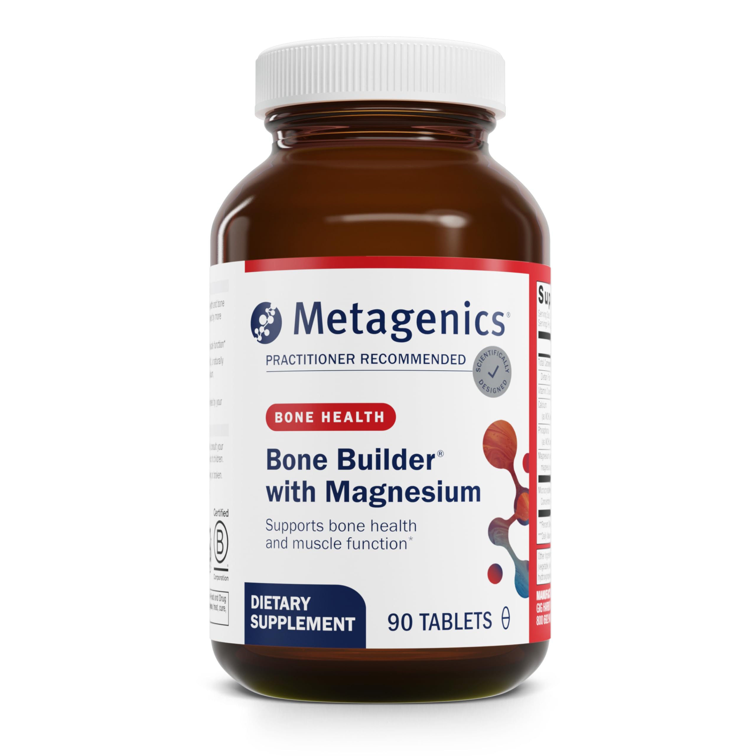 Flacon Metagenics Bone Builder avec magnésium, soutien potentiel pour la santé osseuse.