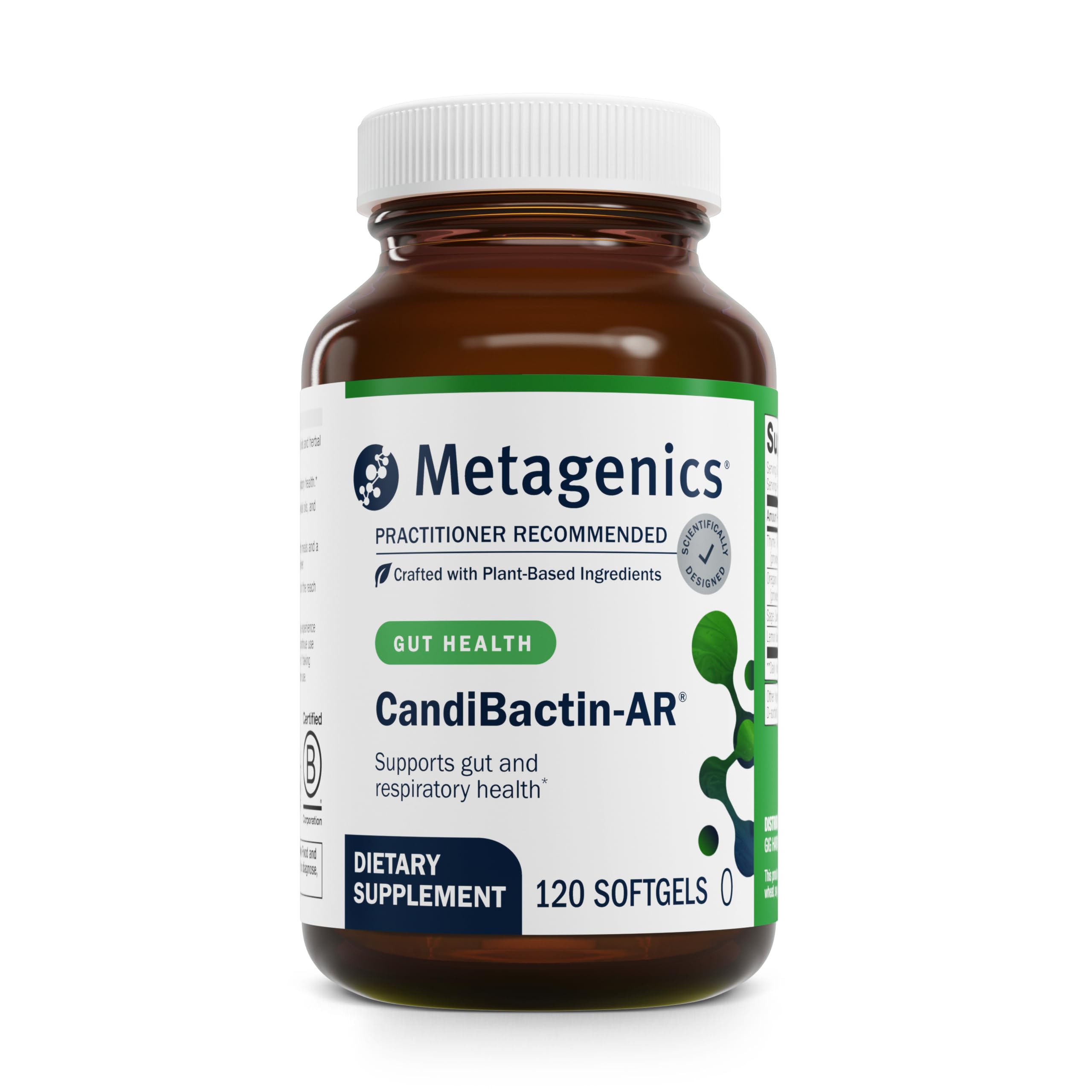 Bouteille Metagenics Candibactin-AR, gélules enteriques, pour un confort digestif potentiel