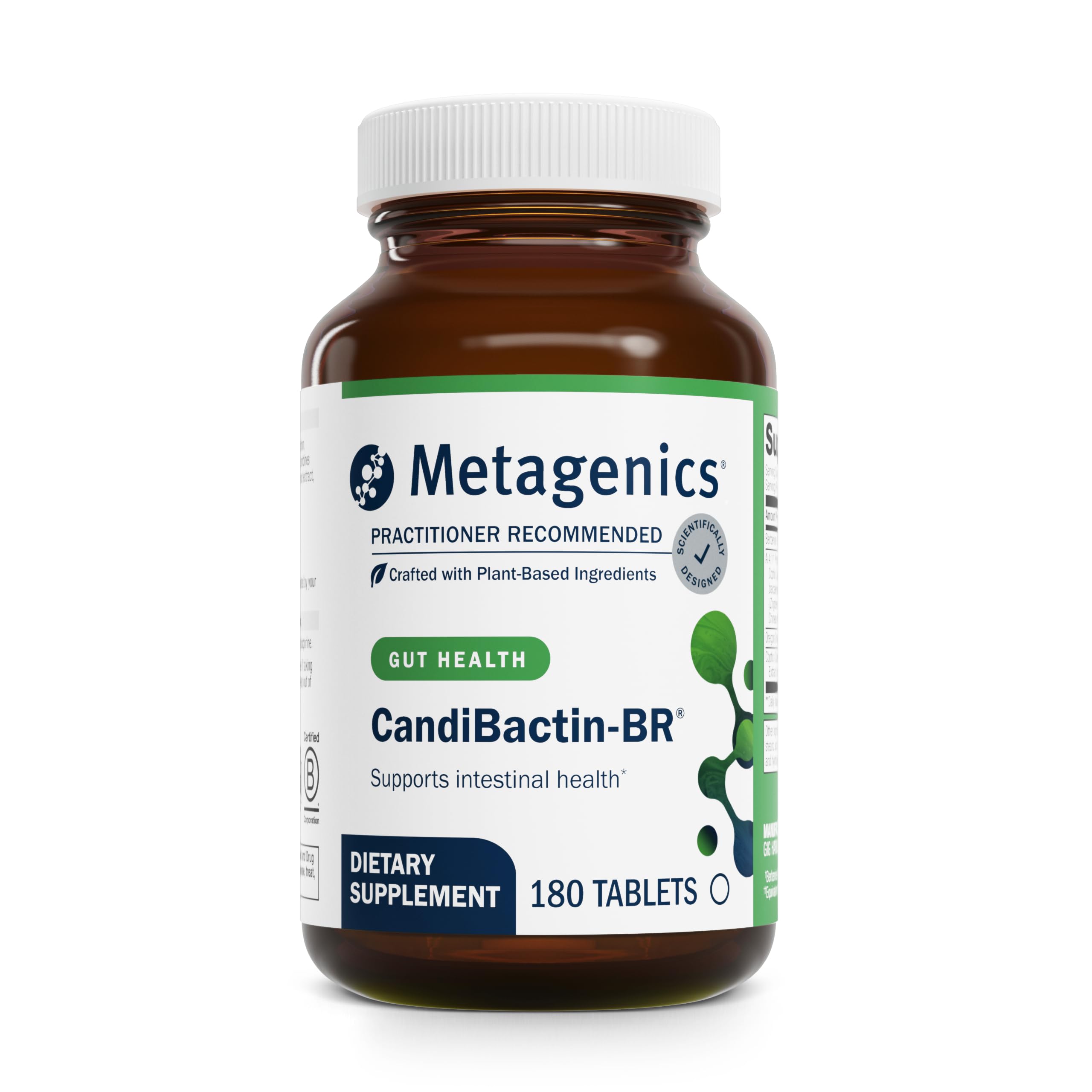 Metagenics Candibactin-BR: bouteille berberine, soutien digestif potentiel.