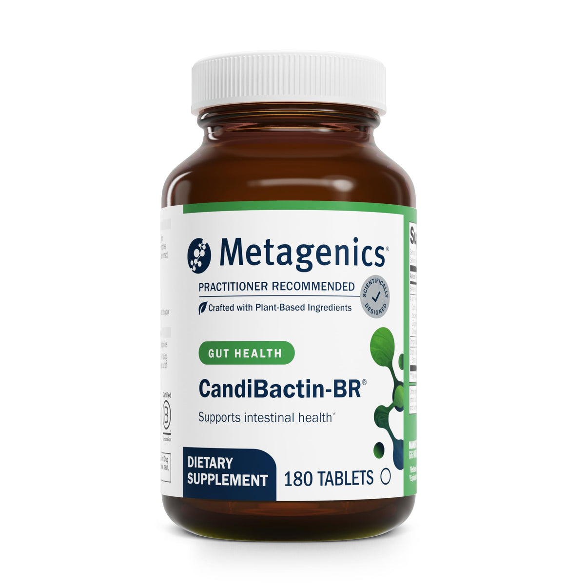 Metagenics Candibactin-BR: bouteille berberine, soutien digestif potentiel.