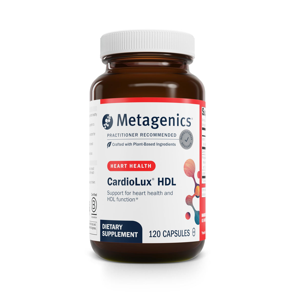 Metagenics CardioLux HDL – bouteille visible et gélules faciles à prendre pour soutien cardiovasculaire potentiel