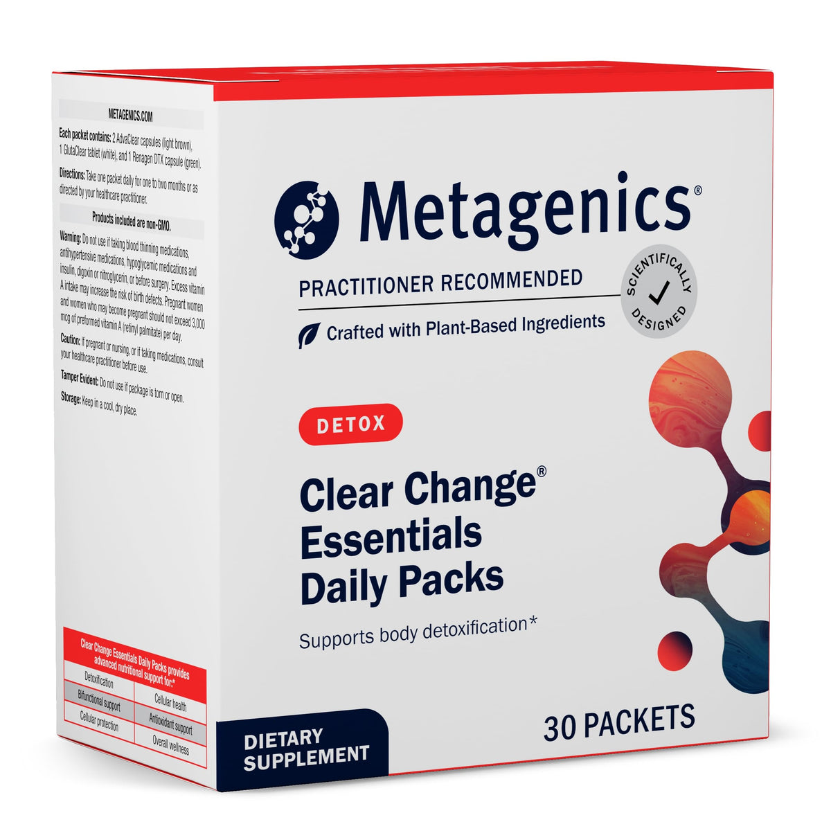 Metagenics Clear Change Quotidien emballage: support pratique pour une routine de désintoxication.