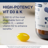 Capsules Metagenics D3K2 en gros plan, formulation sans gluten et sans OGM.