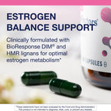 Emballage extérieur Metagenics EstroFactors, produit non-OGM et sans gluten.