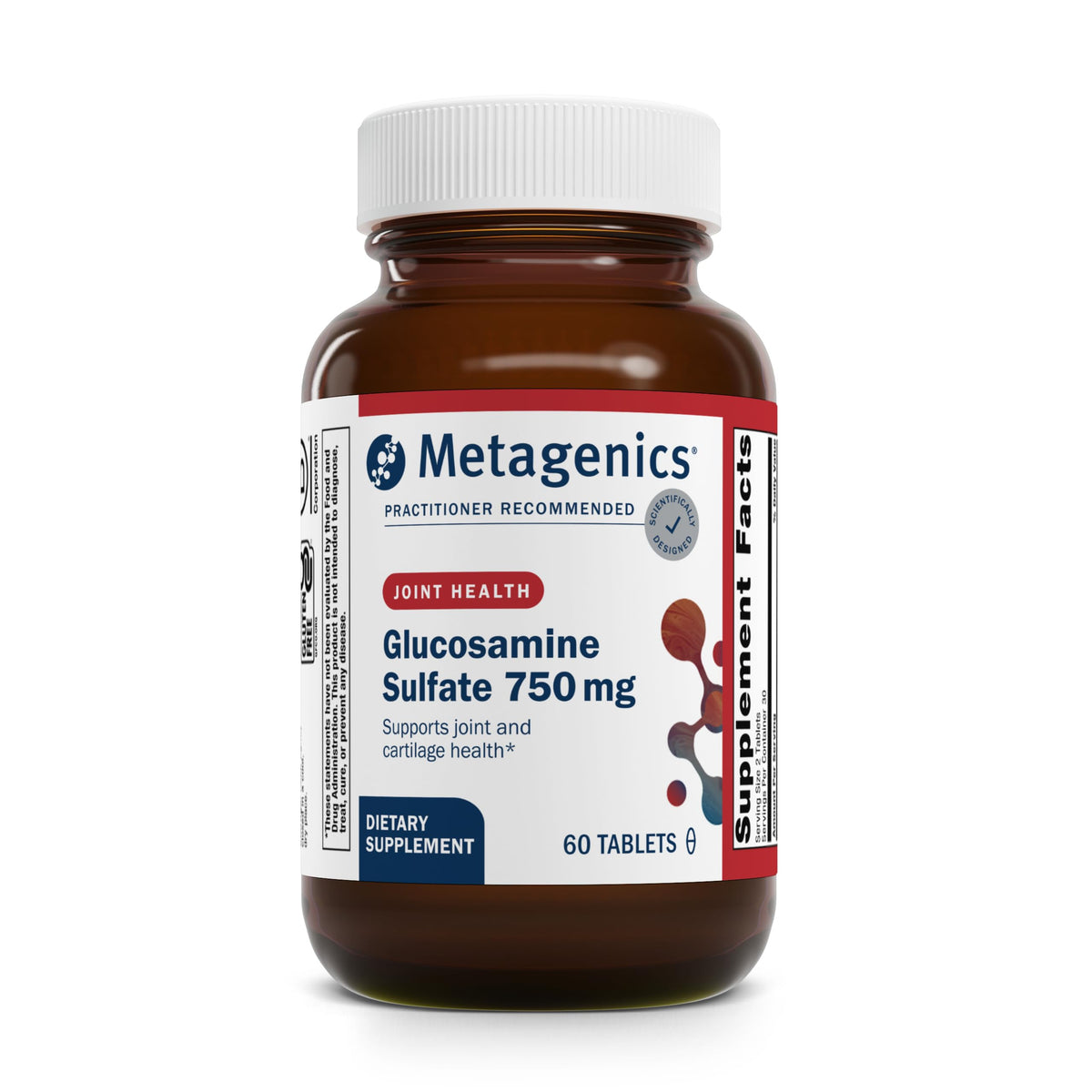 Metagenics Glucosamine Sulfate – bouteille sur étagère, soutien articulaire.