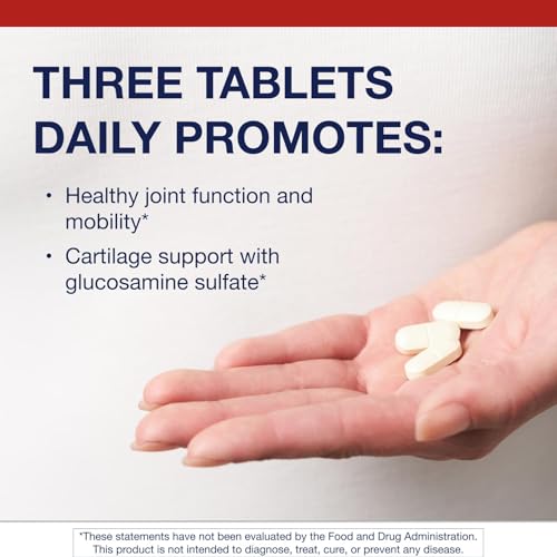 Tablettes Metagenics Glucosamine Sulfate, gros plan sur la texture, prise quotidienne possible.