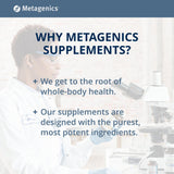 Étiquette sans OGM et sans gluten sur Metagenics Golden Fusion.