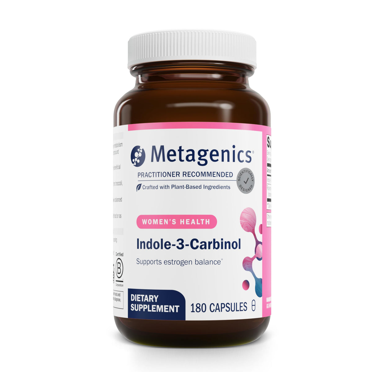 Metagenics Indole-3-Carbinol, bouteille: équilibre hormonal et protection antioxydante.