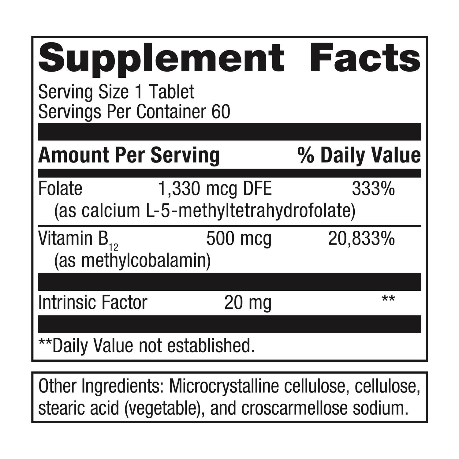 Metagenics Intrinsi B12-Folate – étiquette lisible, informations sur les composants actifs.