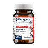 Metagenics L-Carnitine: capsules visibles, soutient potentiellement l'énergie et le métabolisme des graisses.