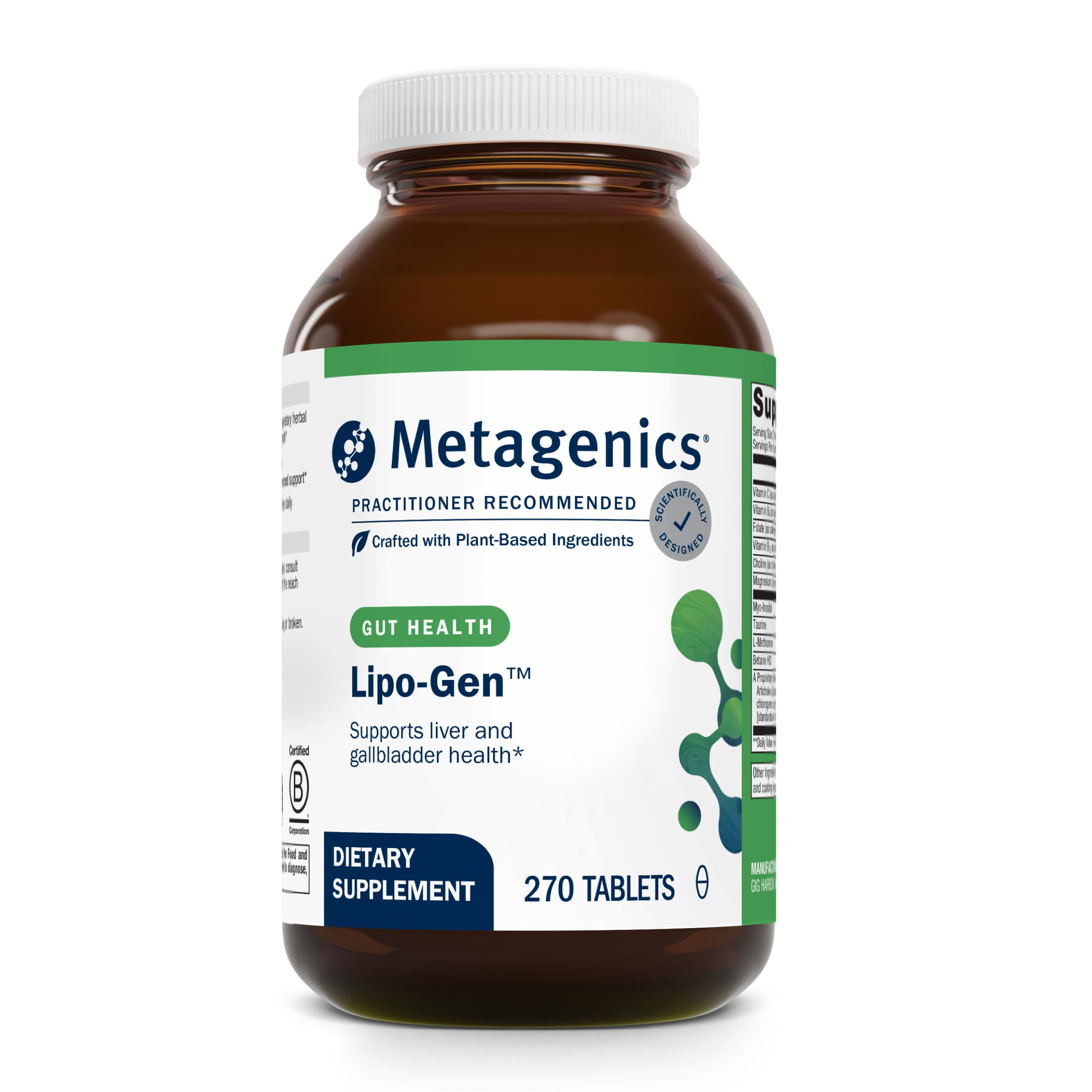 Metagenics Lipo-Gen – bouteille et étiquette, soutien hépatique potentiel.
