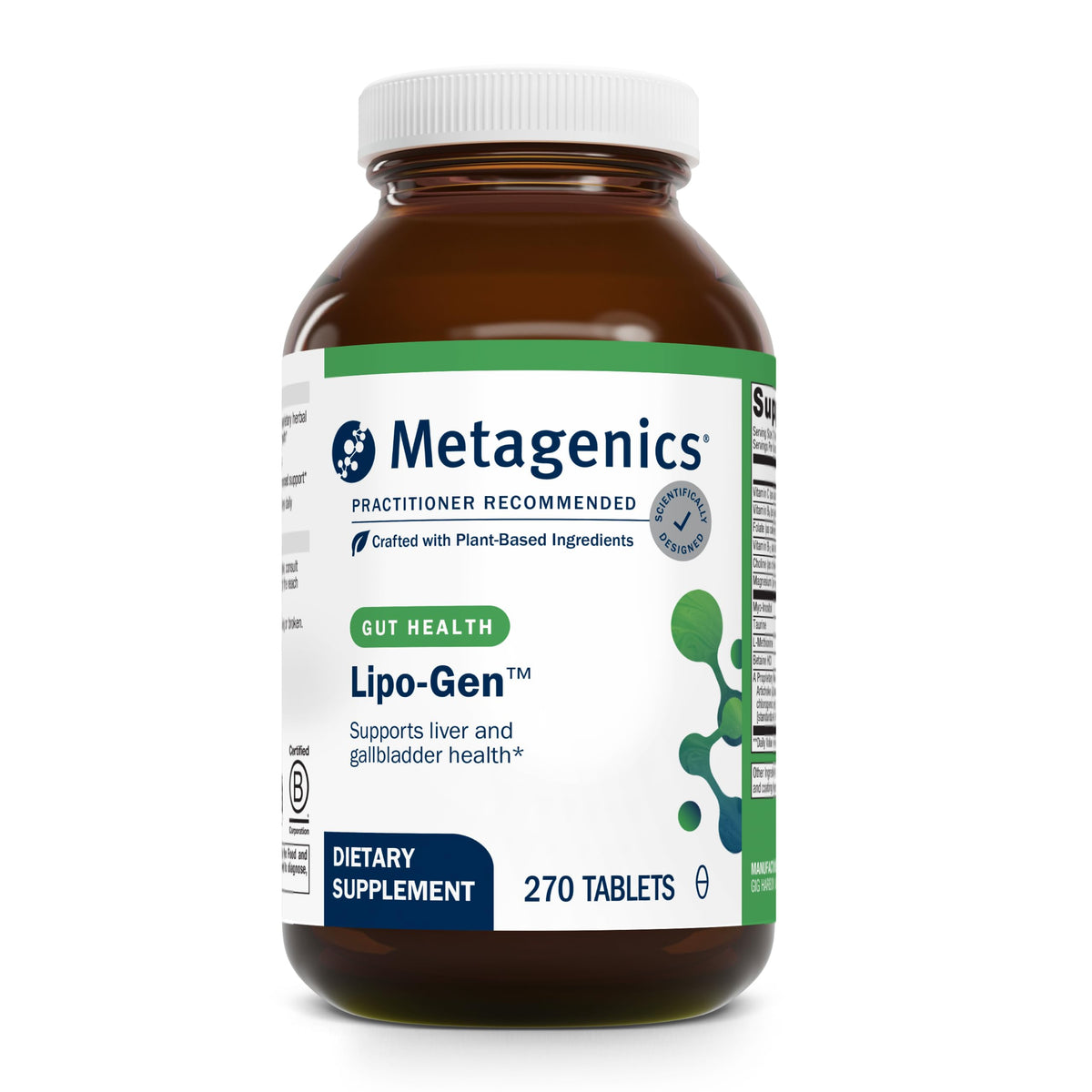 Metagenics Lipo-Gen – bouteille et étiquette, soutien hépatique potentiel.