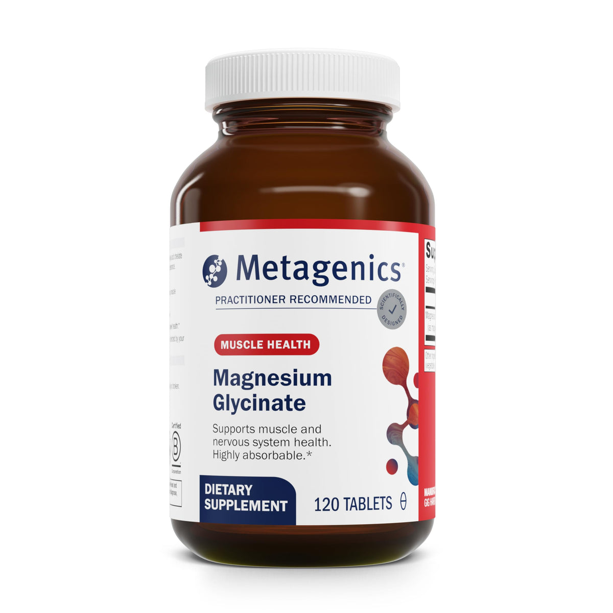 Metagenics Magnésium Glycinate – bouteille – peut favoriser la relaxation et un sommeil plus serein.
