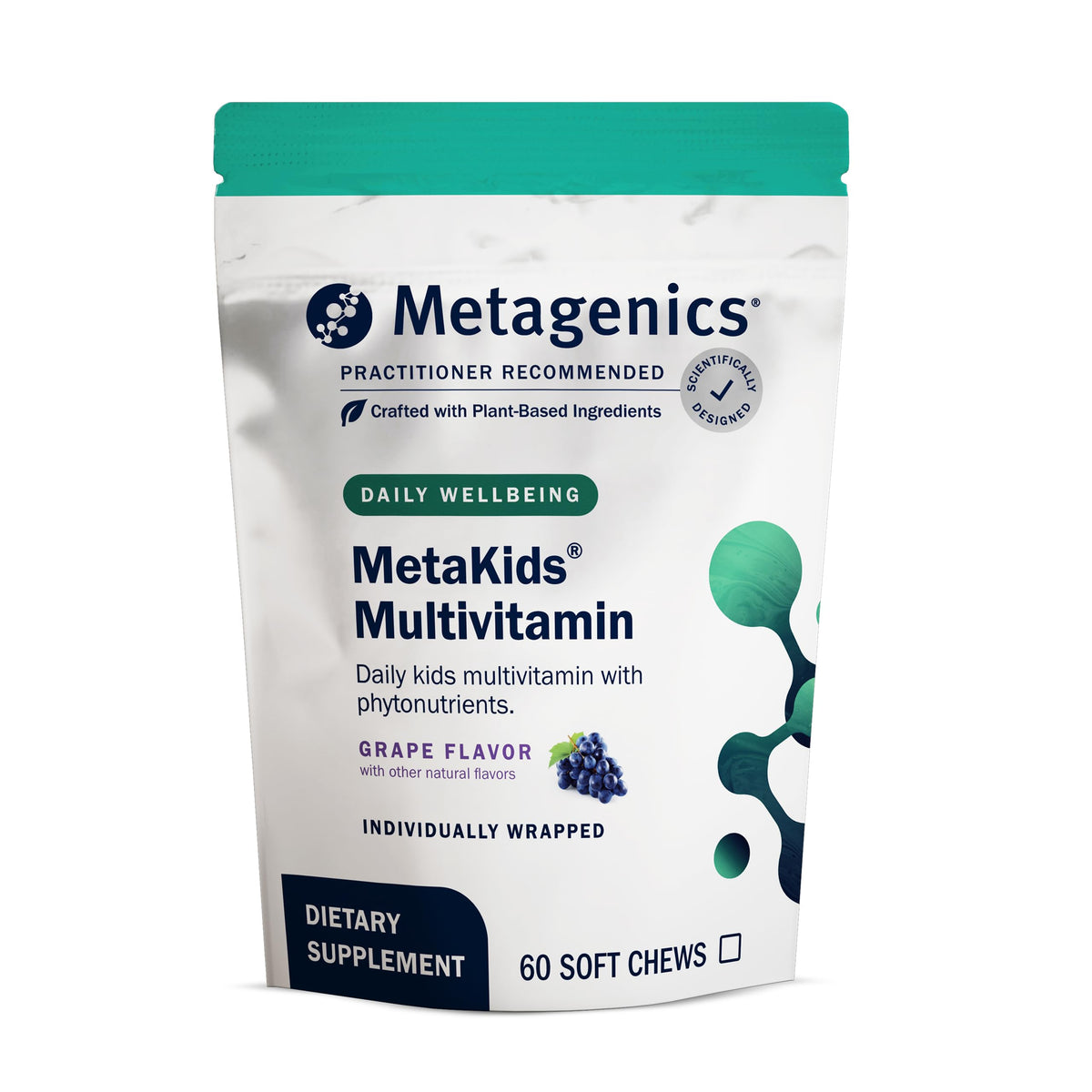 MetaKids Metagenics, boîte 60 gommes raisin: soutien nutritionnel quotidien pour enfants.