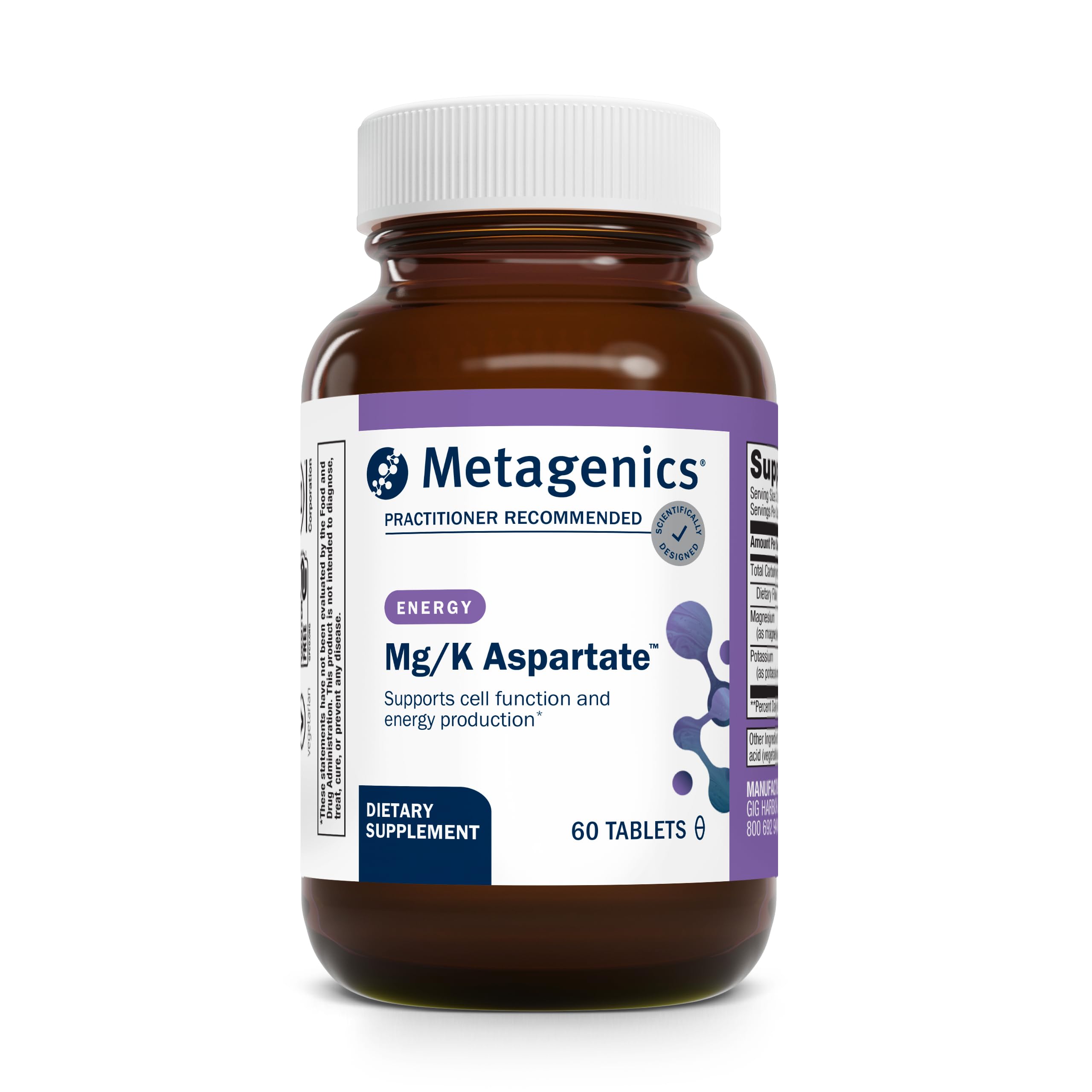 Metagenics Mg/K Aspartate — bouteille de tablettes pour l'équilibre électrolytique potentiel.