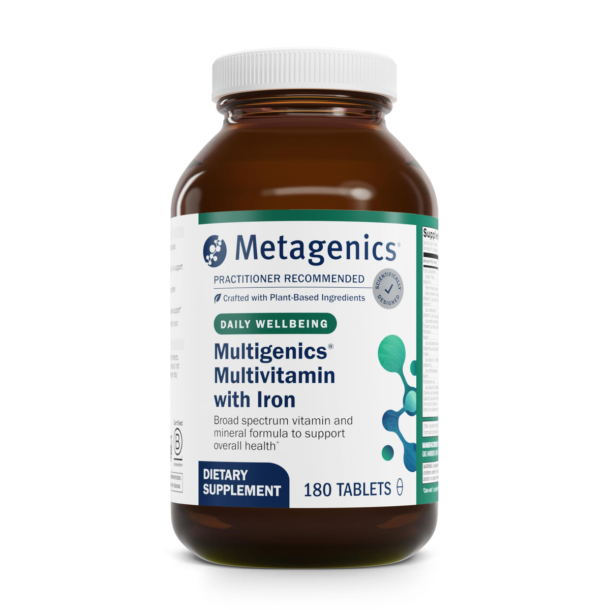 Metagenics Multigenics, bouteille sur étagère, soutient une routine quotidienne.