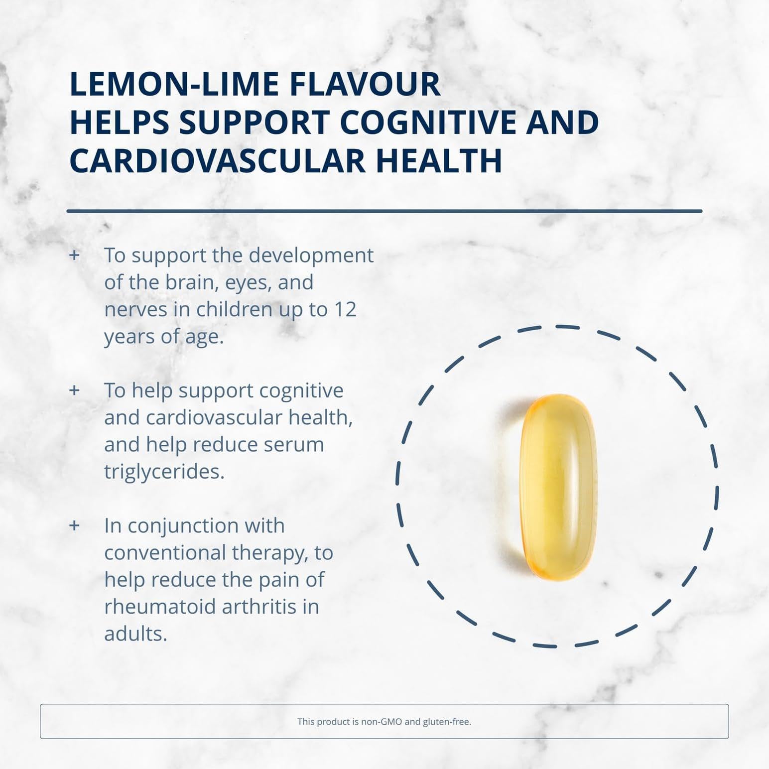 Goût citron-lime naturel de Metagenics OmegaGenics, facilitant une prise quotidienne sans arrière-goût.
