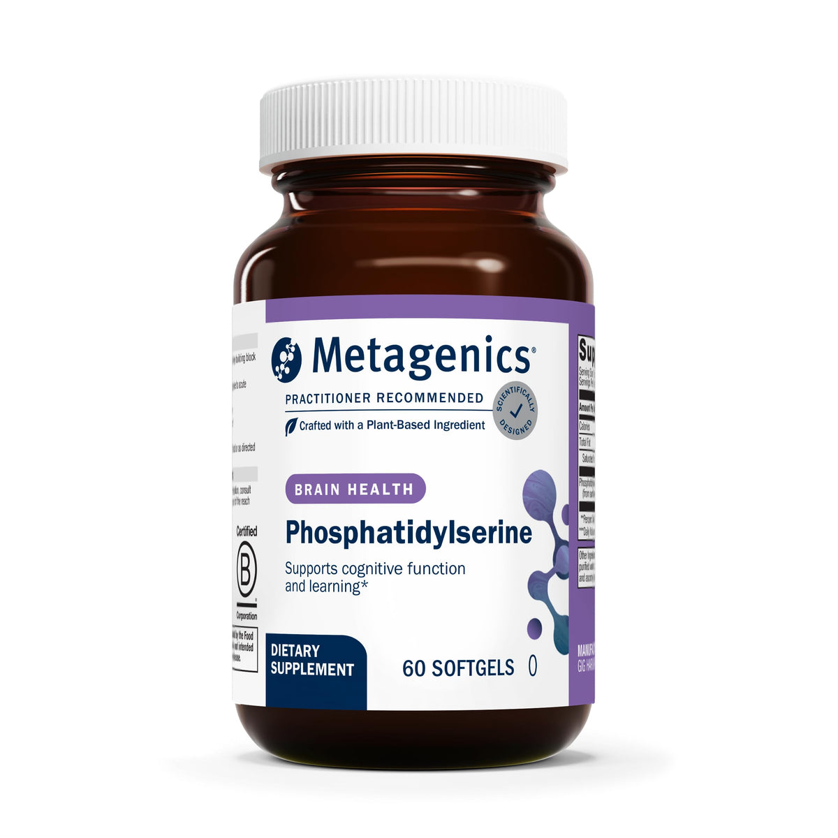 Metagenics Phosphatidylsérine – bouteille montrant le soutien cérébral.