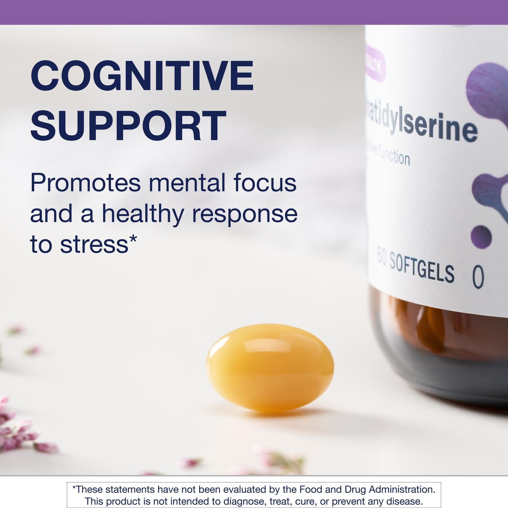 Metagenics Phosphatidylsérine – étiquette sans OGM, sans soja et sans gluten.