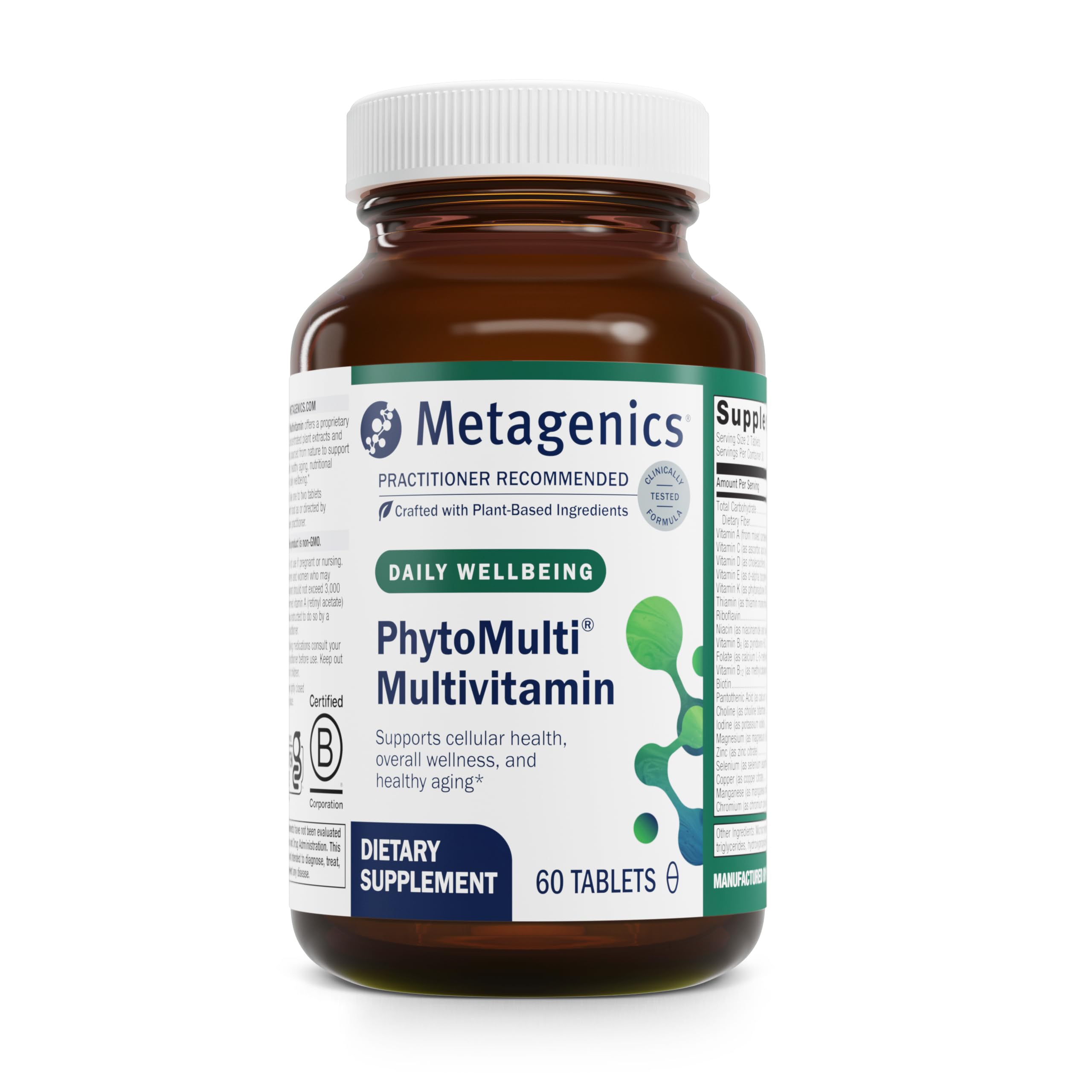 Metagenics PhytoMulti Sans Fer, bouteille: soutien potentiel à l'énergie et aux nutriments quotidiens.