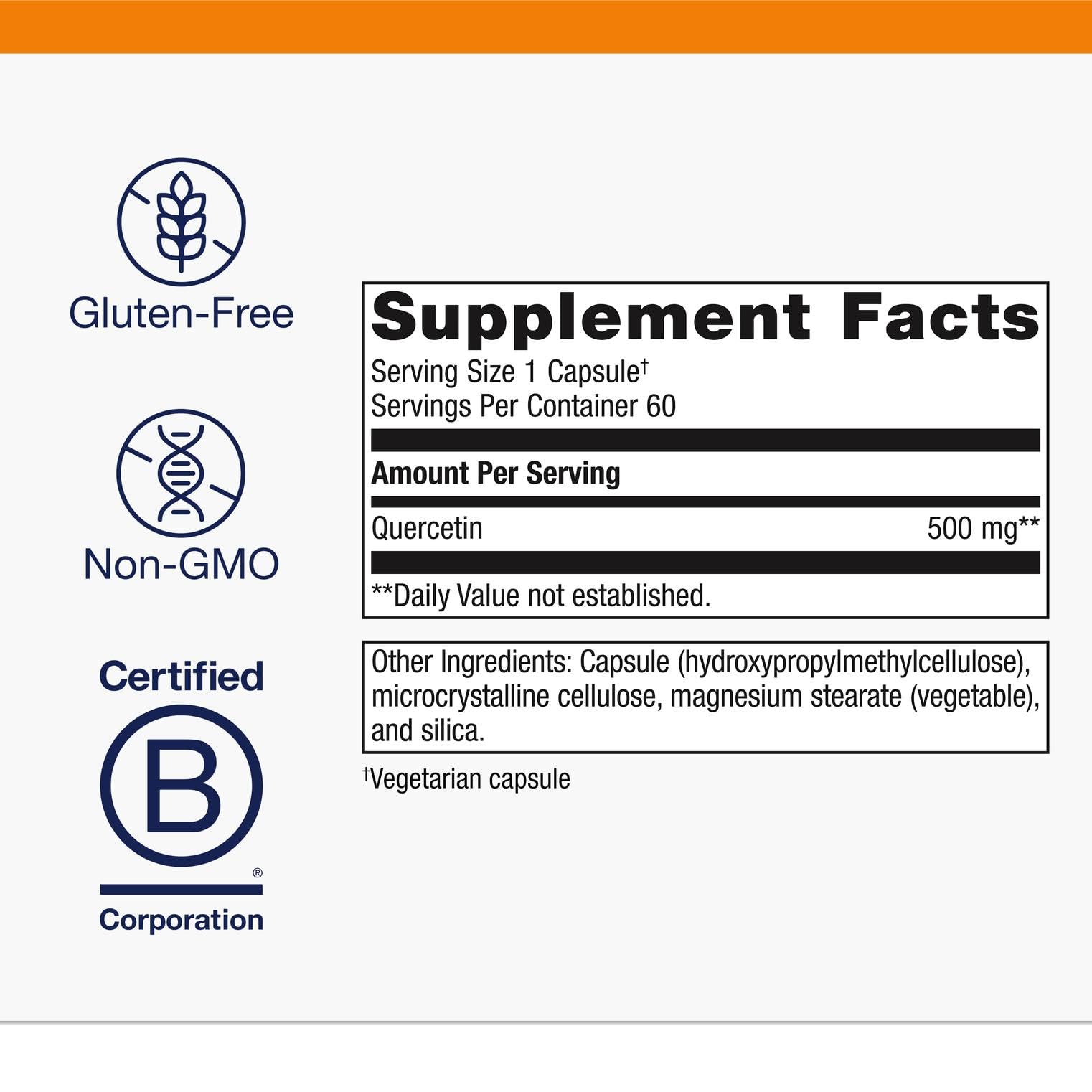 Metagenics Quercetin 500 mg - gélules: formulation vegan et sans gluten.