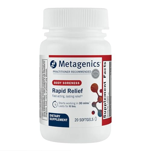Metagenics Rapid Relief, gelules molles curcuma et boswellia pour soutien ponctuel.