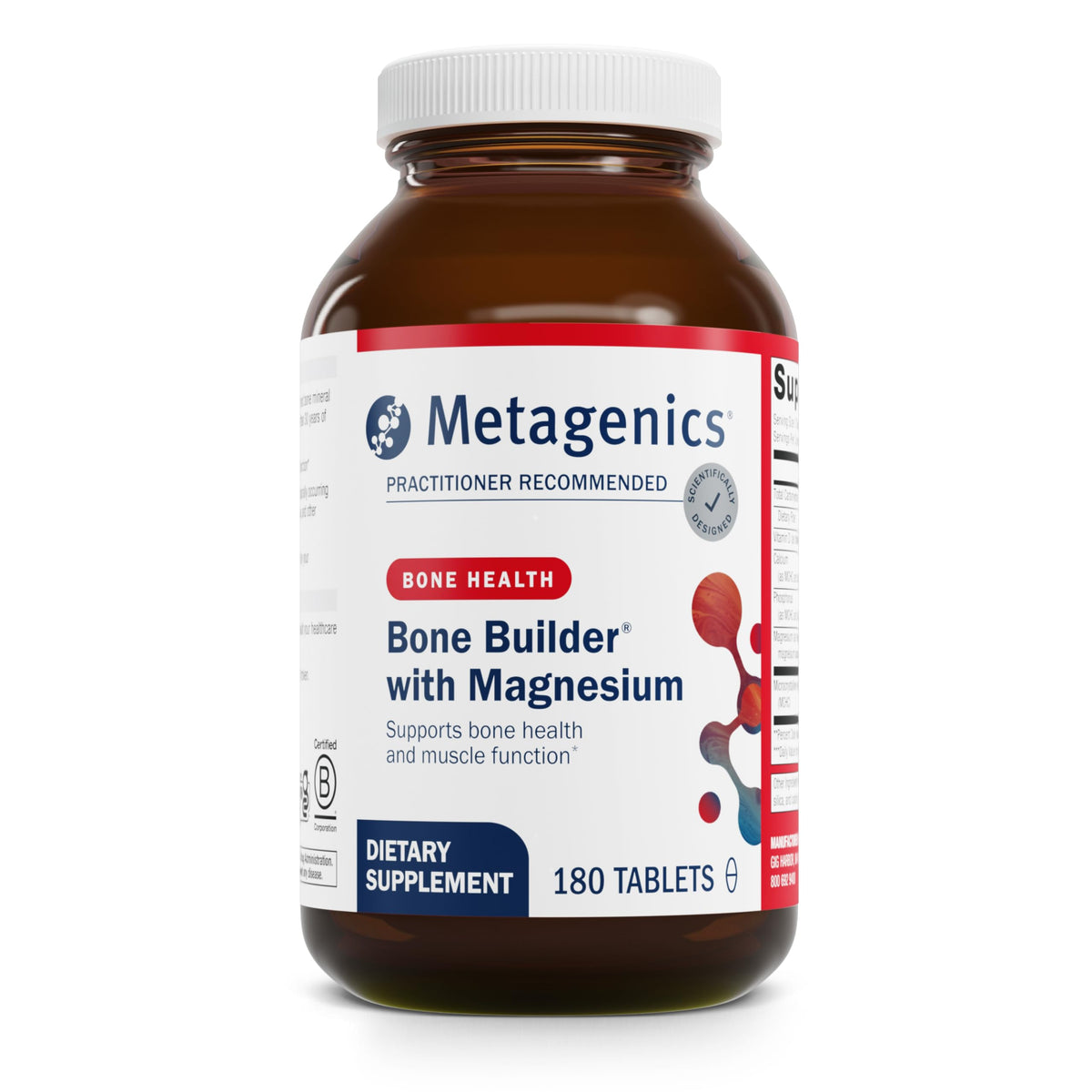 Metagenics Bone Builder, bouteille montrant le soutien osseux potentiel via les minéraux