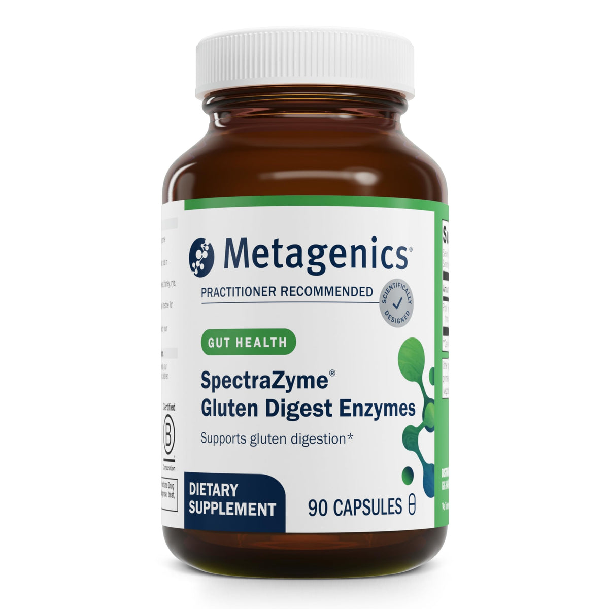 Metagenics SpectraZyme Gluten Digest, bouteille pratique, aide possible à la digestion du gluten.