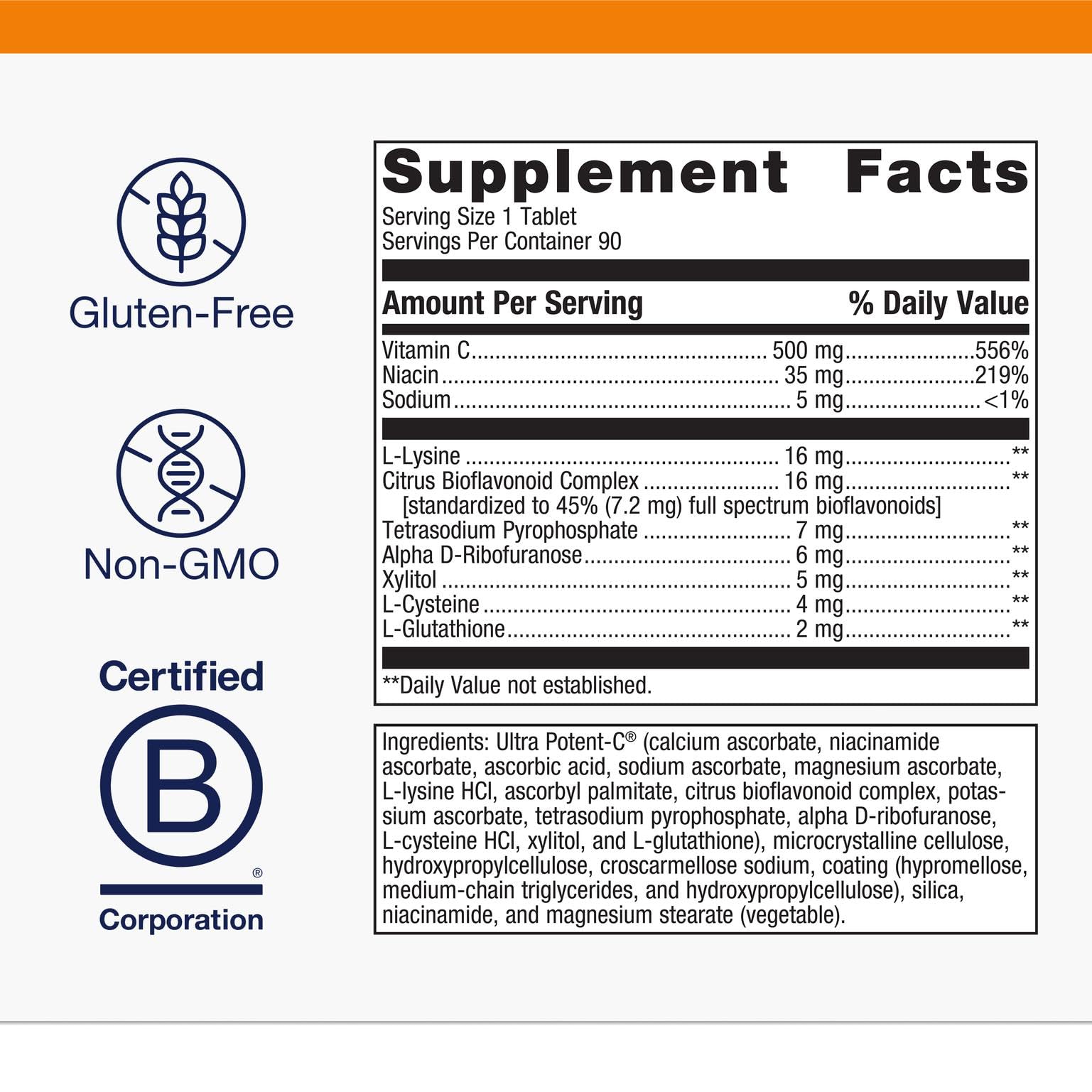 Metagenics Ultra Potent-C 500 dose-quotidienne – apport stable en vitamine C