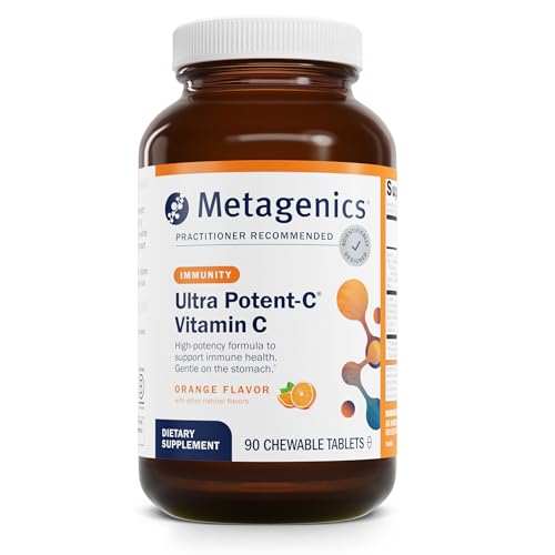 Metagenics Ultra Potent-C à mâcher – Bouteille visible, soutien immunitaire potentiel au quotidien.