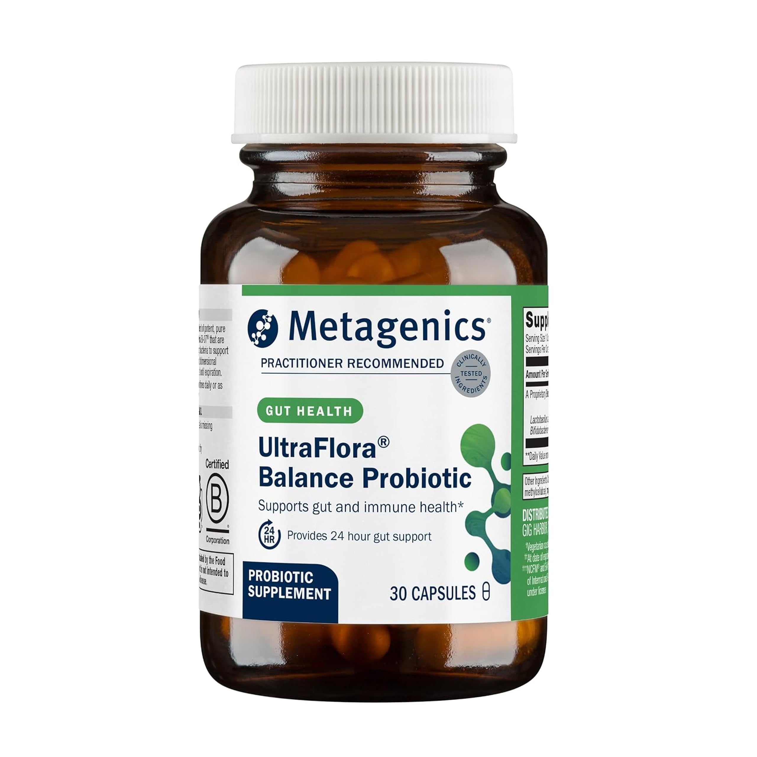Metagenics UltraFlora Balance – bouteille et gélules faciles à intégrer à la routine digestive
