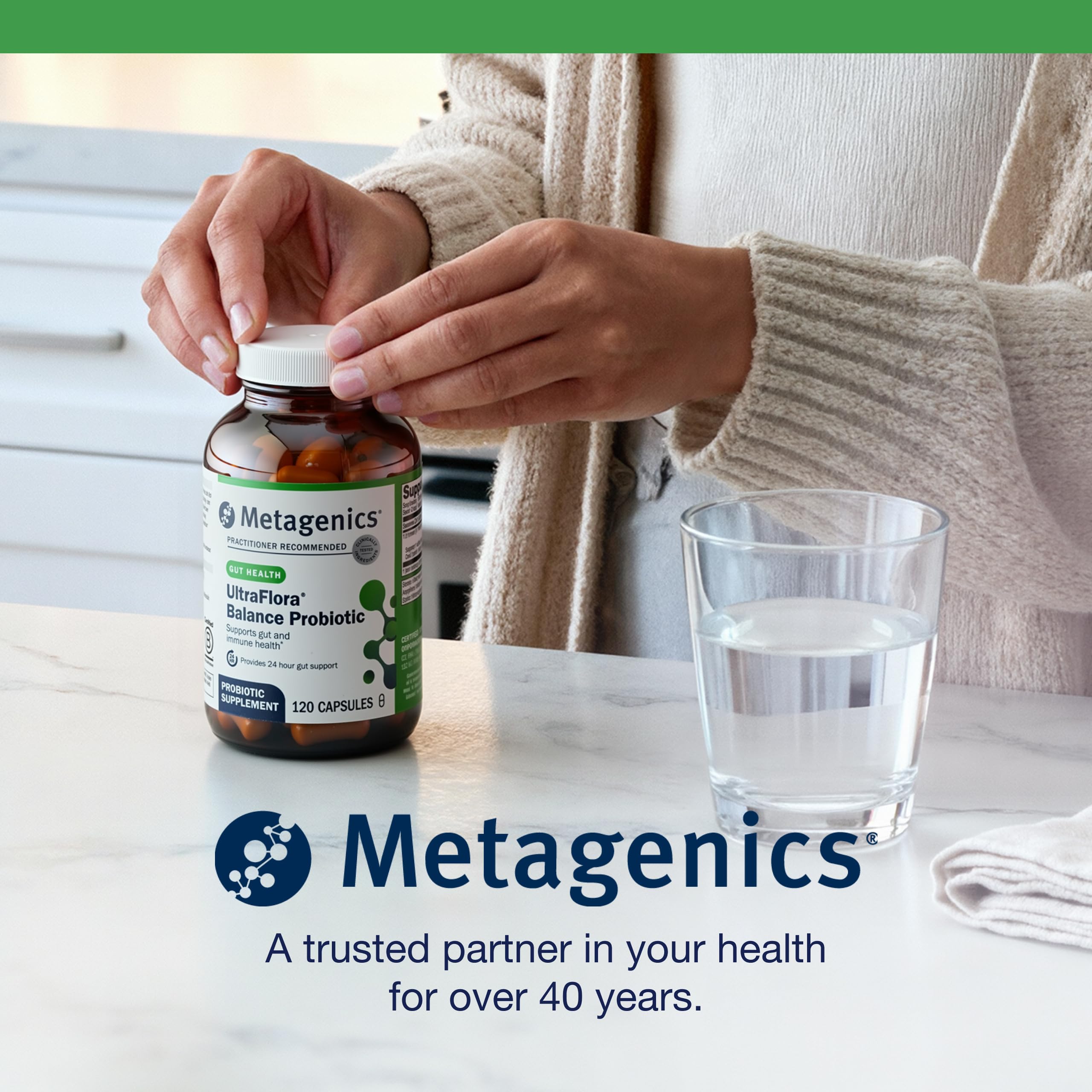 Metagenics UltraFlora Balance, emballage durable et pratique à ranger
