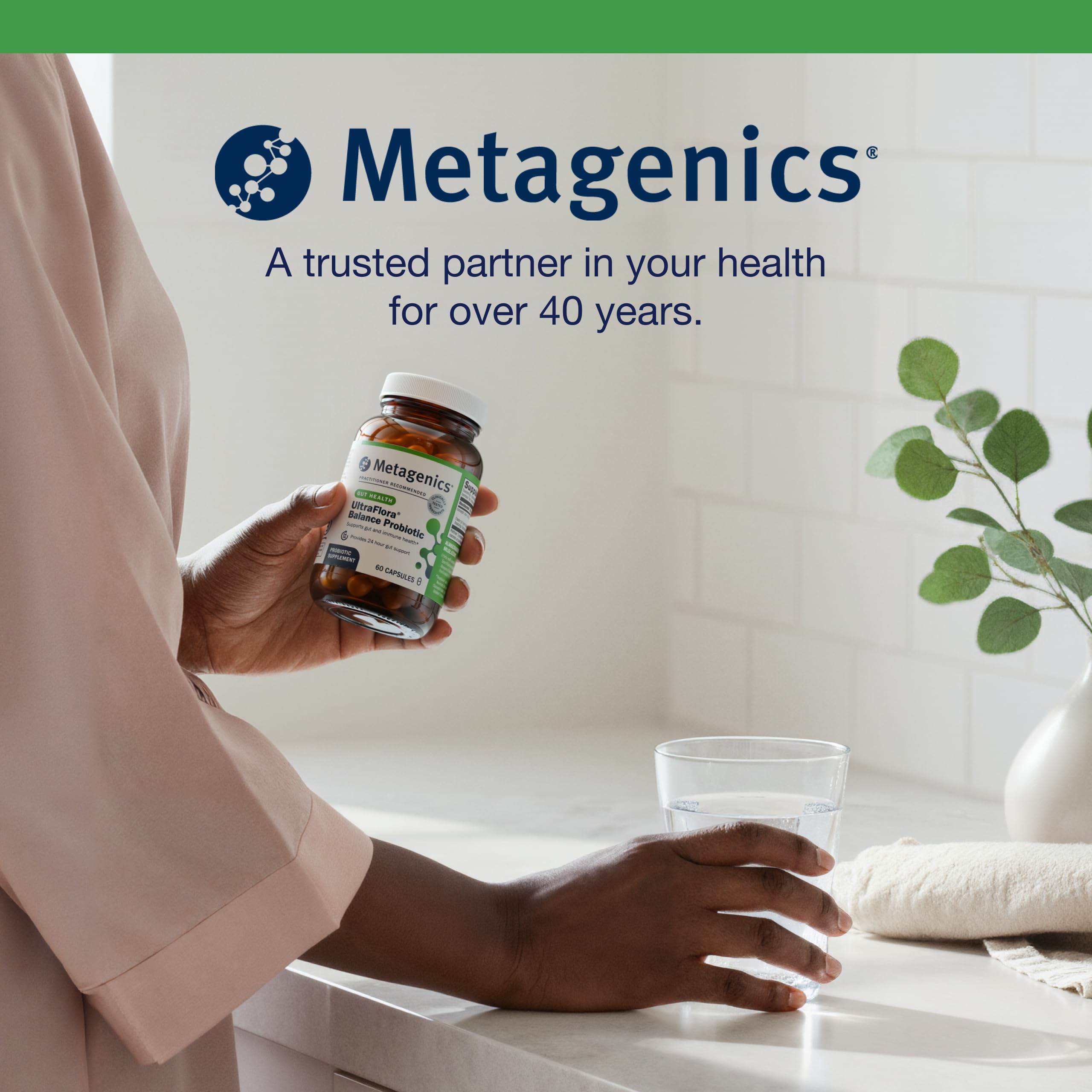 Version végétalienne Metagenics UltraFlora Balance, sans OGM.