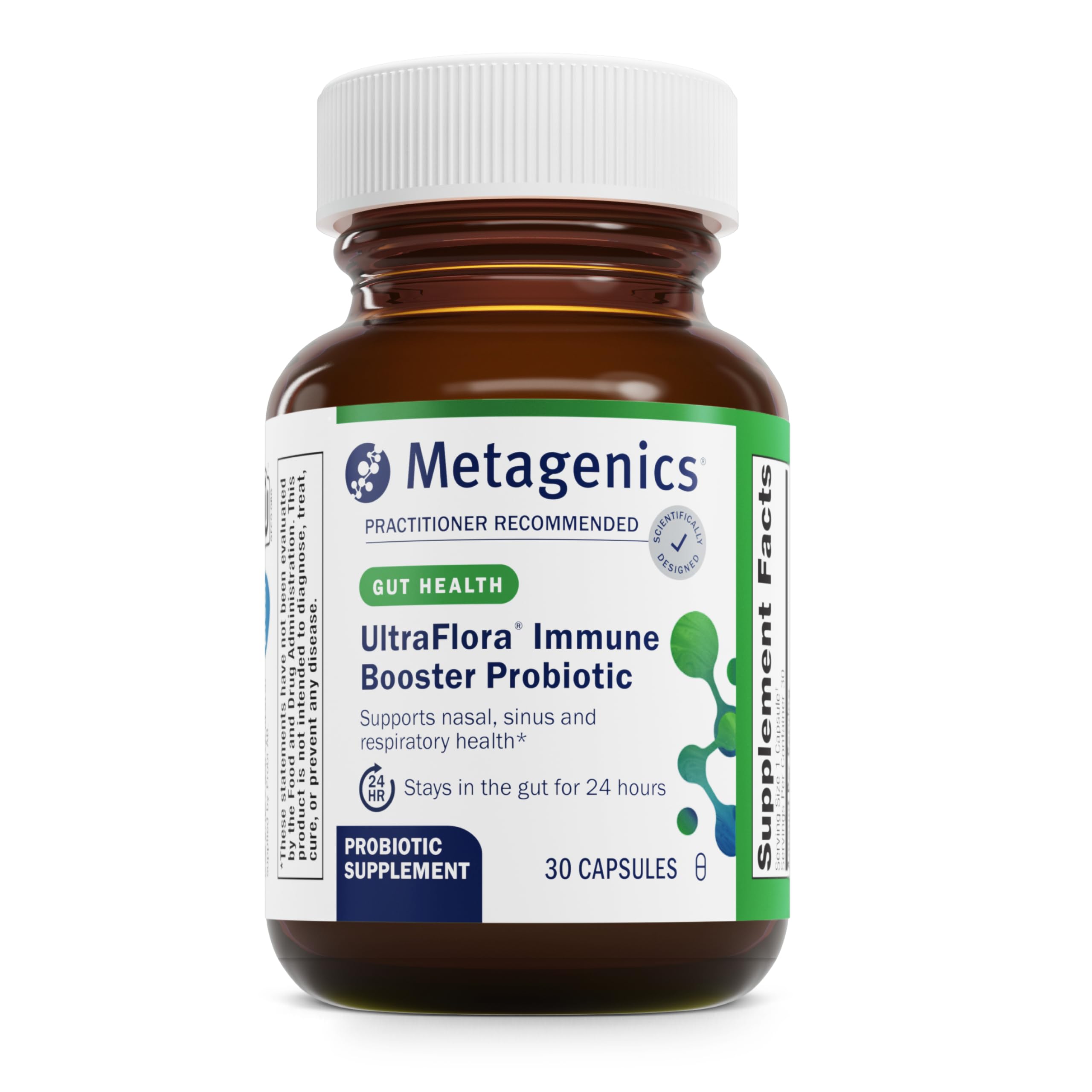 Metagenics UltraFlora Immunité: bouteille affichant l'étiquette, soutien immunitaire quotidien.