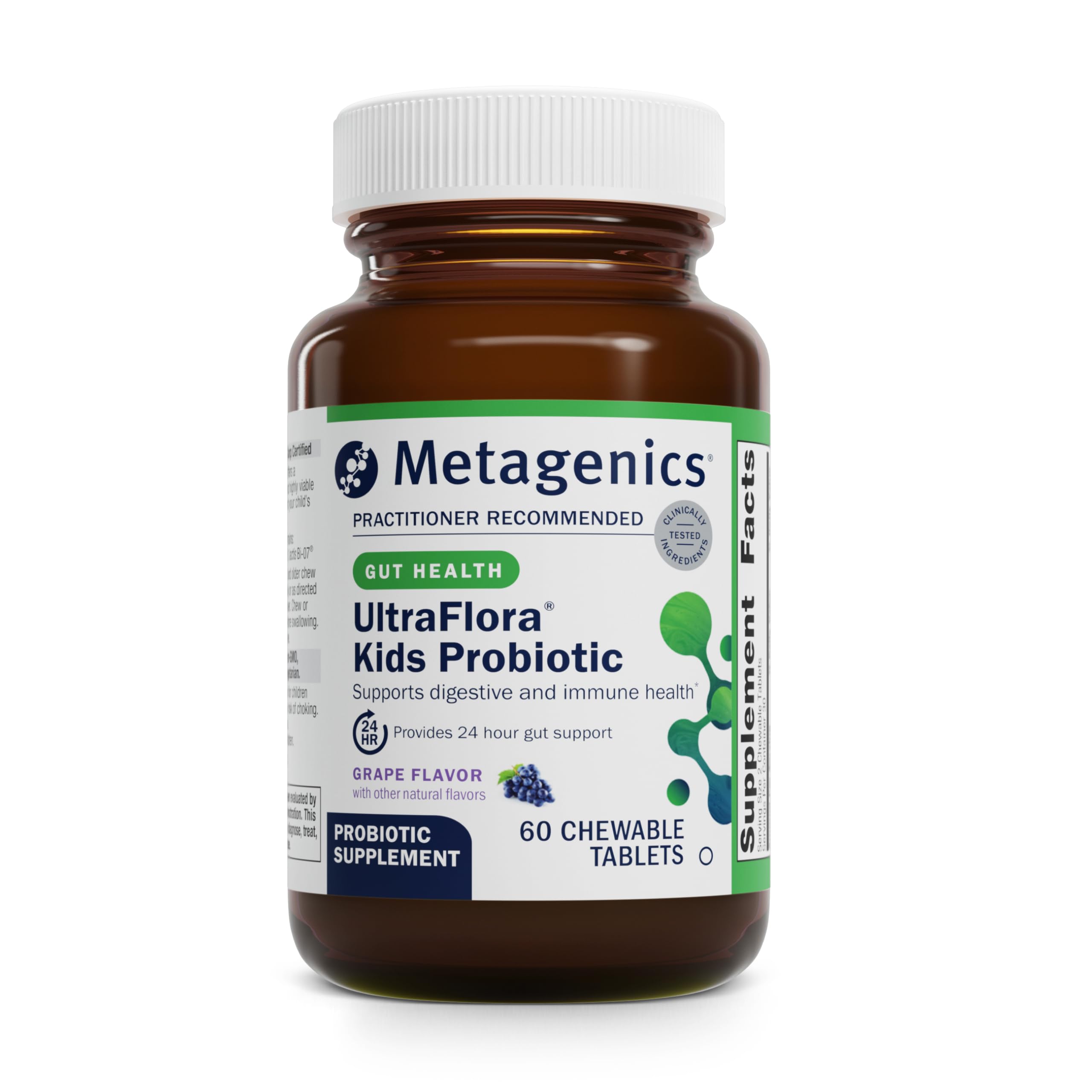 UltraFlora Kids de Metagenics: comprimés saveur raisin pour une routine digestive agréable.