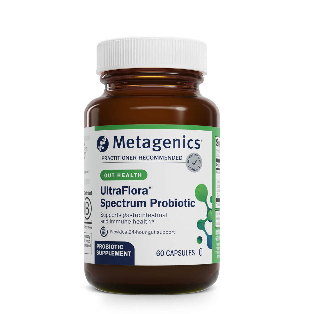 Metagenics UltraFlora Spectrum, bouteille quotidienne, soutien potentiel à l'équilibre intestinal.