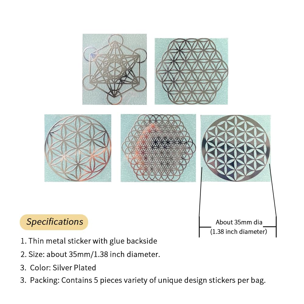 METAL ARTEM fleur de vie argentée détail, fini argent et adhésif 3M facile à poser.