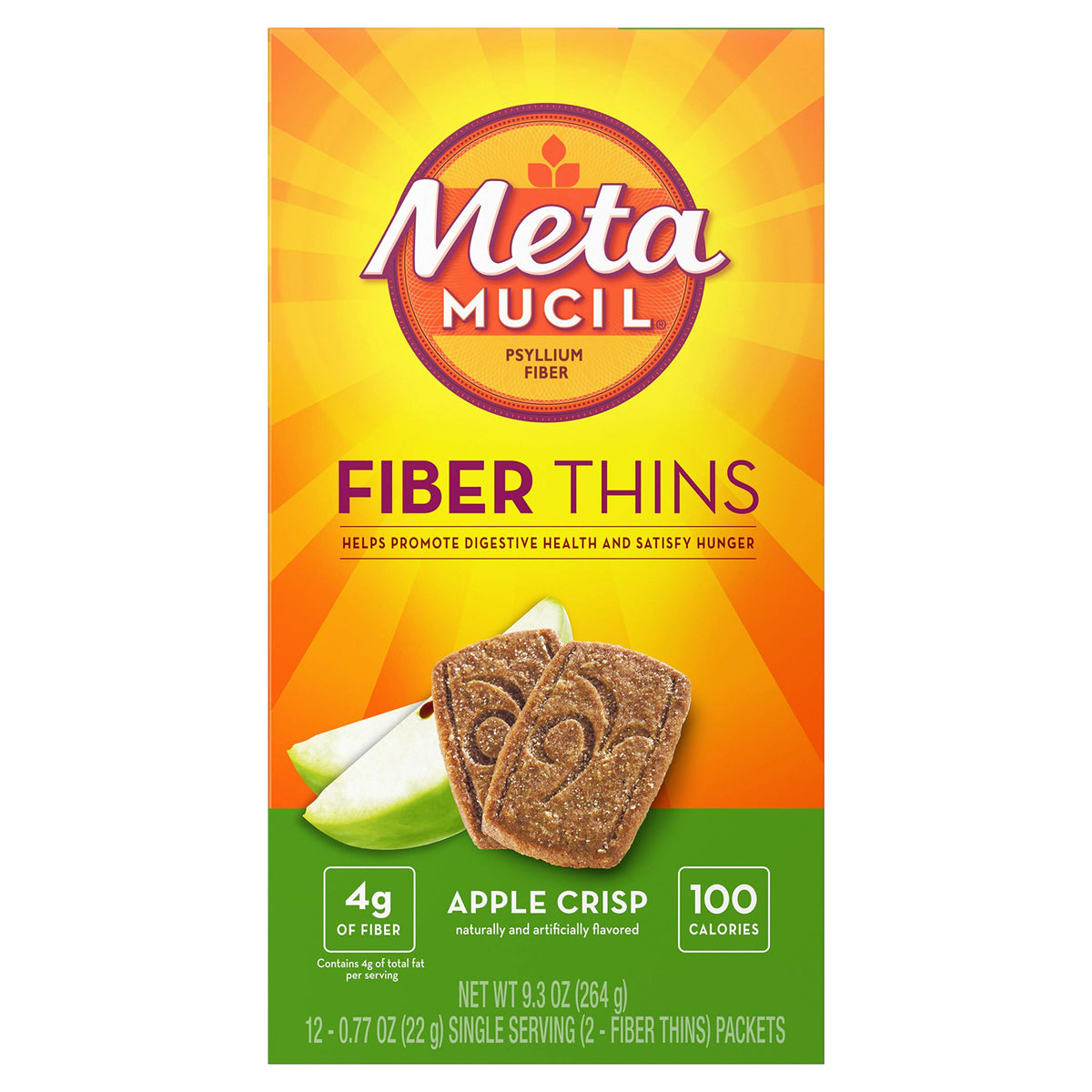 Metamucil Galettes Fibre Pomme Croquante, collation pratique et riche en fibres à emporter.
