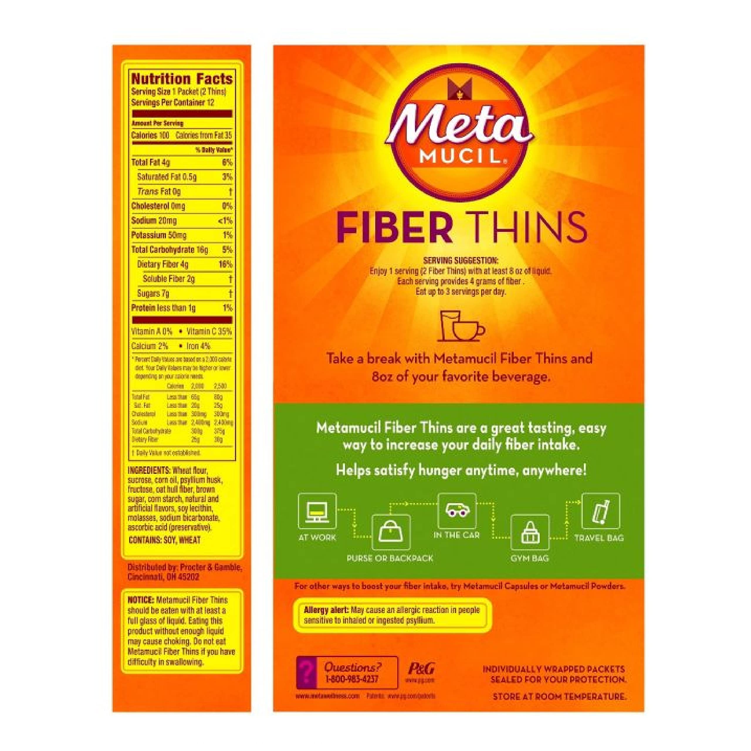 Metamucil galettes fibres pomme croquante, collation rapide et rassasiante.