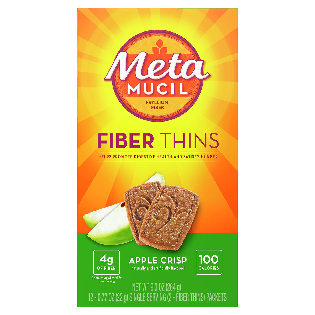 Metamucil galettes fibres pomme croquante, pochette pratique pour le goûter.