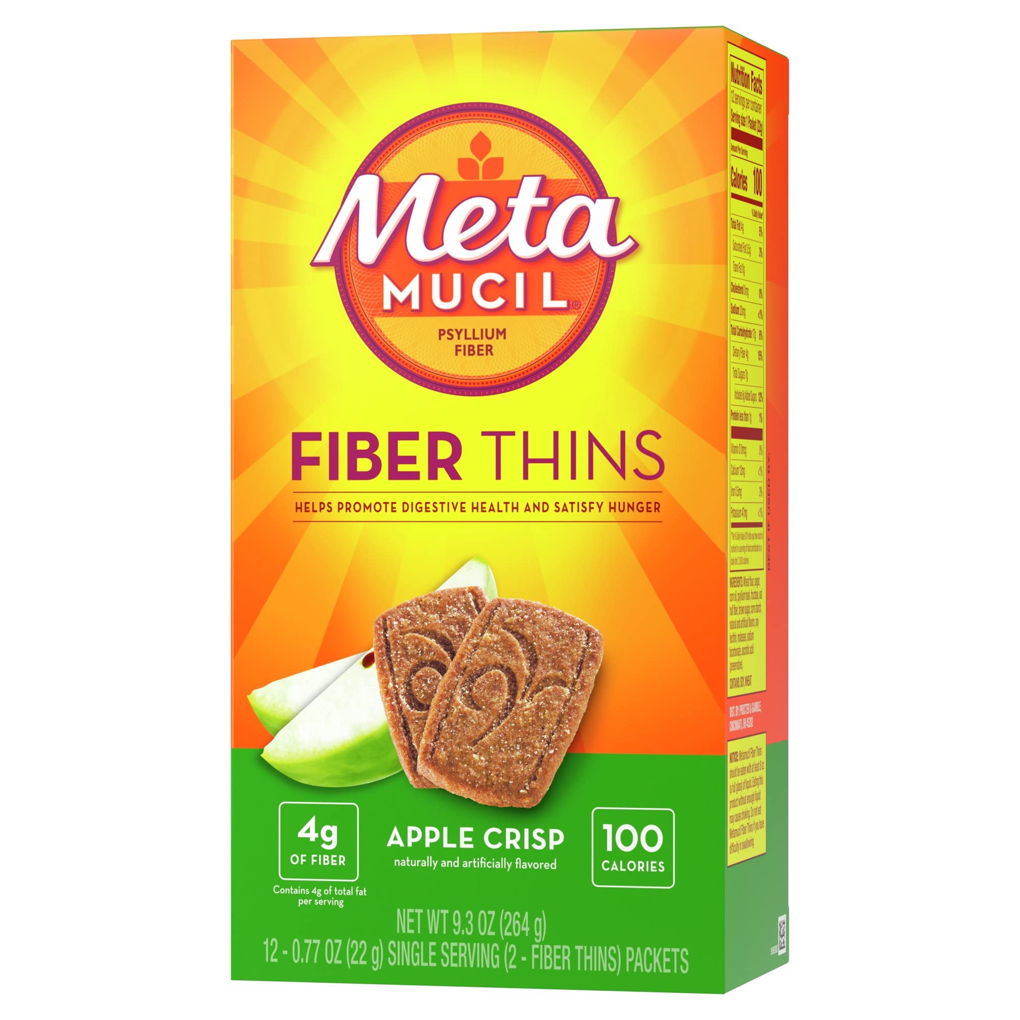 Metamucil galettes fibres pomme croquante, sachet individuel pratique.