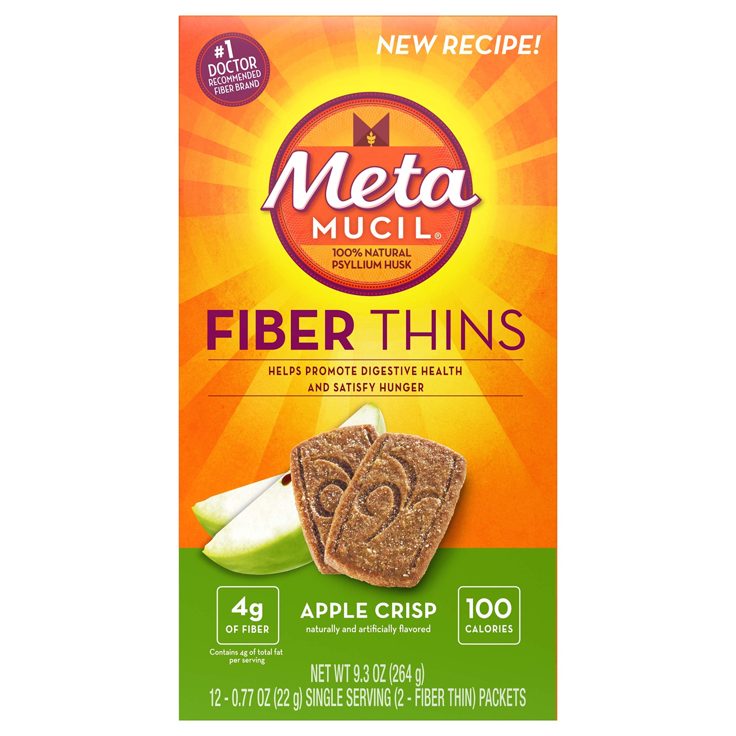 Metamucil Meta wafers pomme croquante, ensemble de 3, collation pratique et savoureuse.