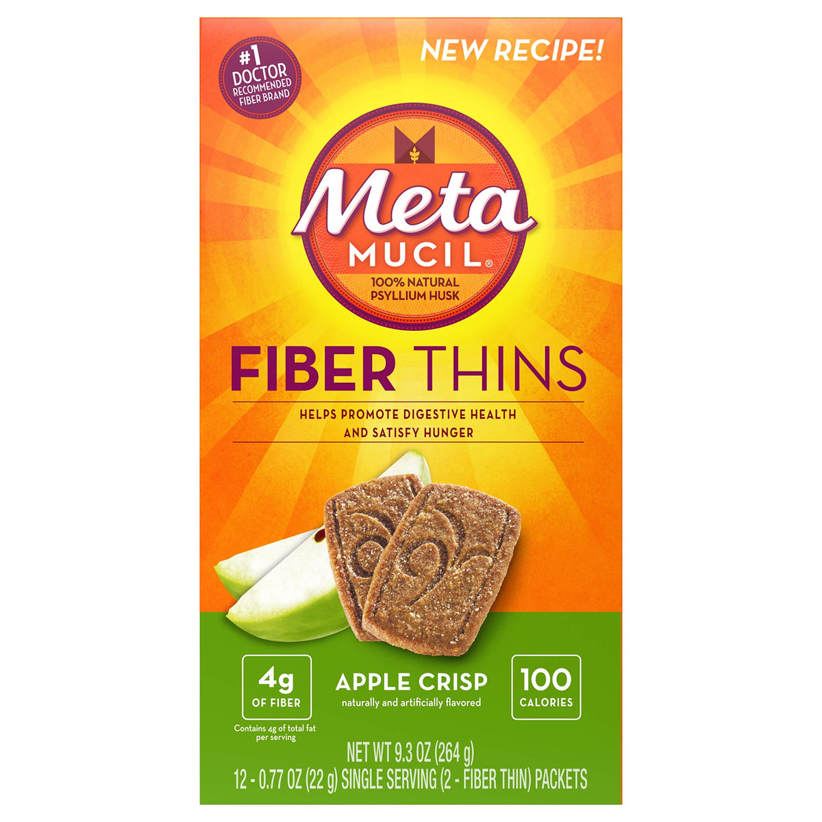 Metamucil Meta wafers pomme croquante, ensemble de 3, collation pratique et savoureuse.