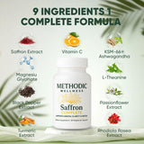 METHODIC WELLNESS Safran Boîte: étiquette lisible et ingrédients vegan.