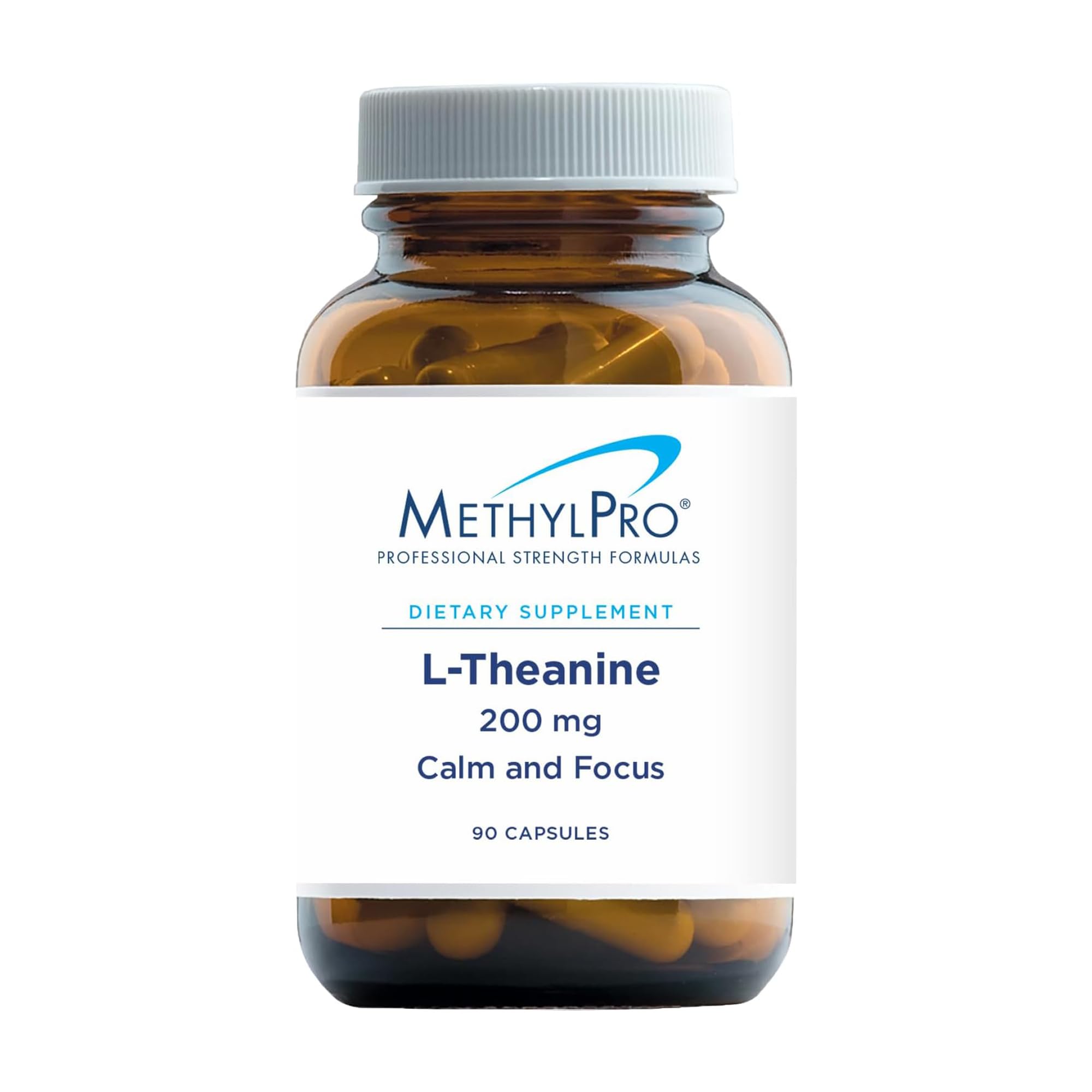 MethylPro L-Theanine 200mg, bouteille de capsules pour focus et calme.